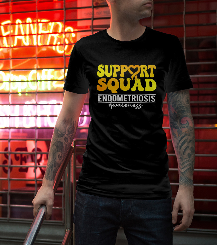Support Squad Endometriosis Awareness Yellow Ribbon Heart T-Shirt
