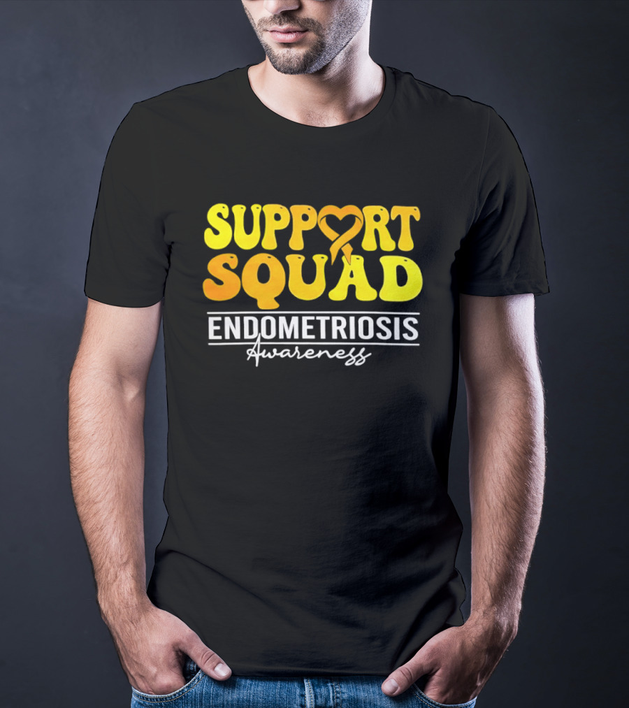 Support Squad Endometriosis Awareness Yellow Ribbon Heart T-Shirt