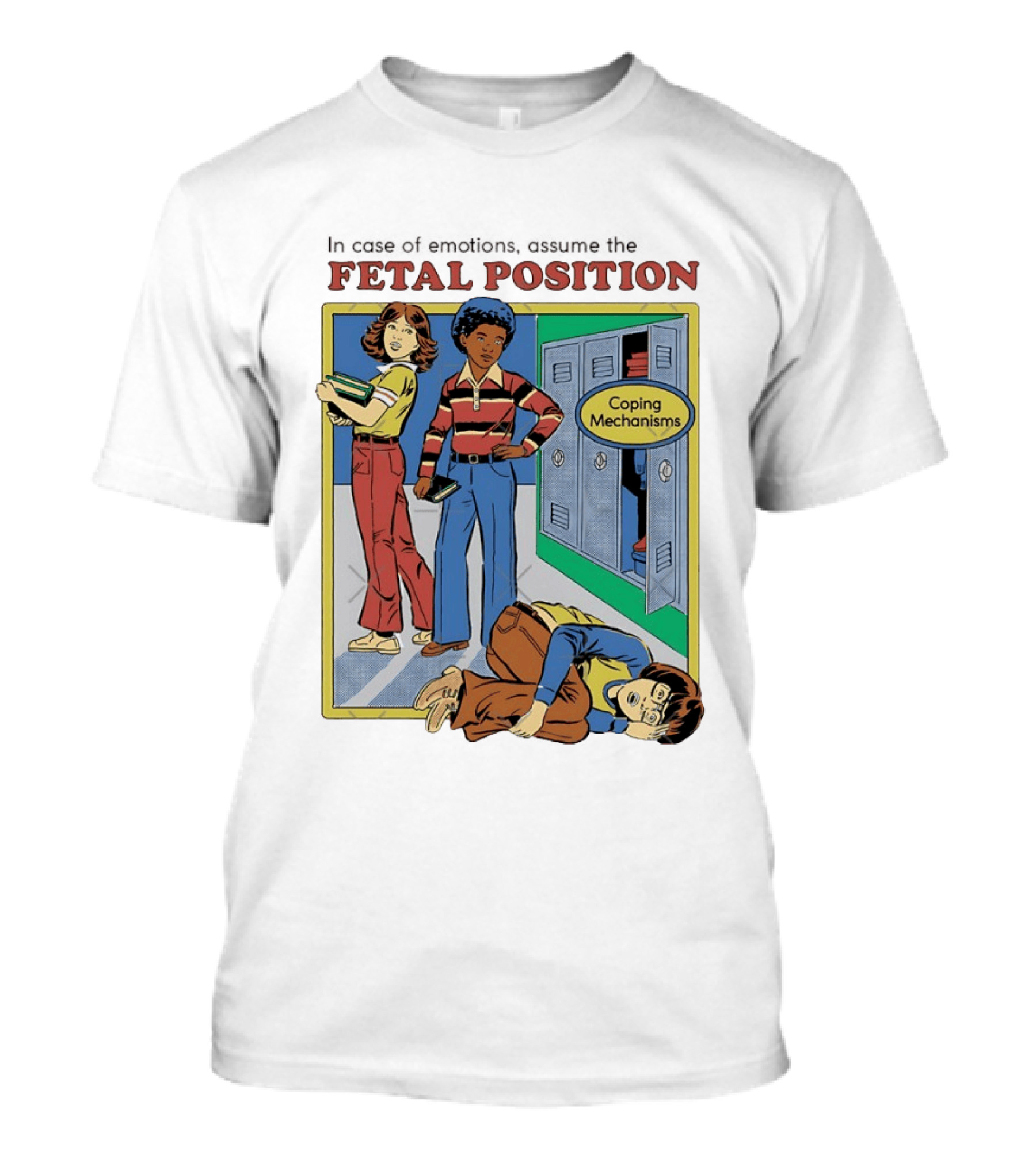 Coping Mechanisms Fetal Position Retro School Locker Scene T-Shirt