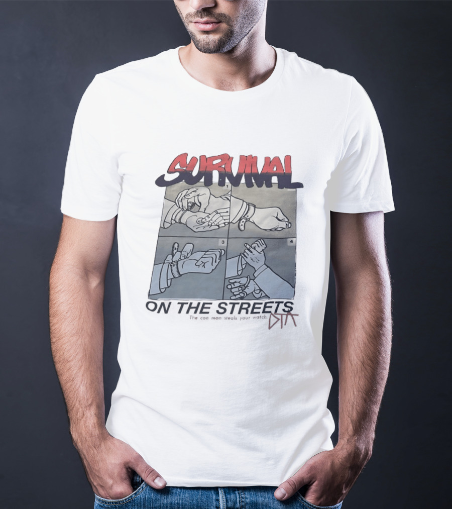 Survival On The Streets Con Man Steals Your Cartoon Panel Instructions T-Shirt