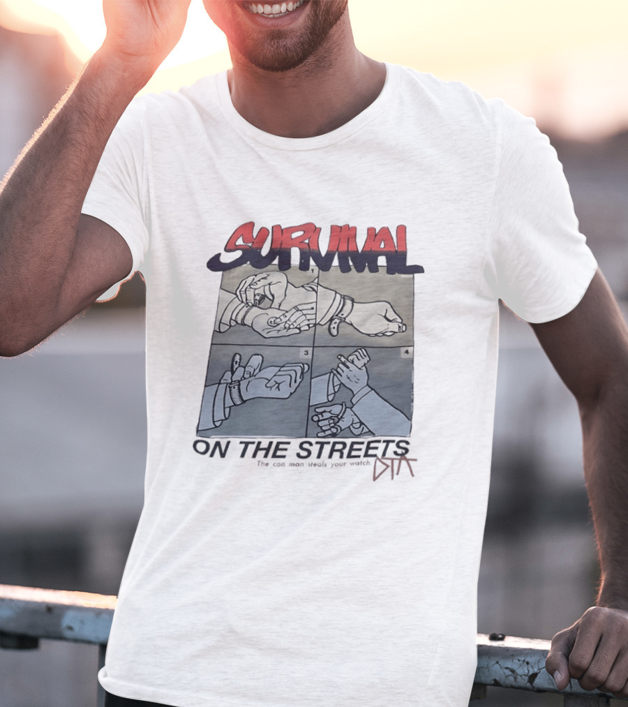 Survival On The Streets Con Man Steals Your Cartoon Panel Instructions T-Shirt