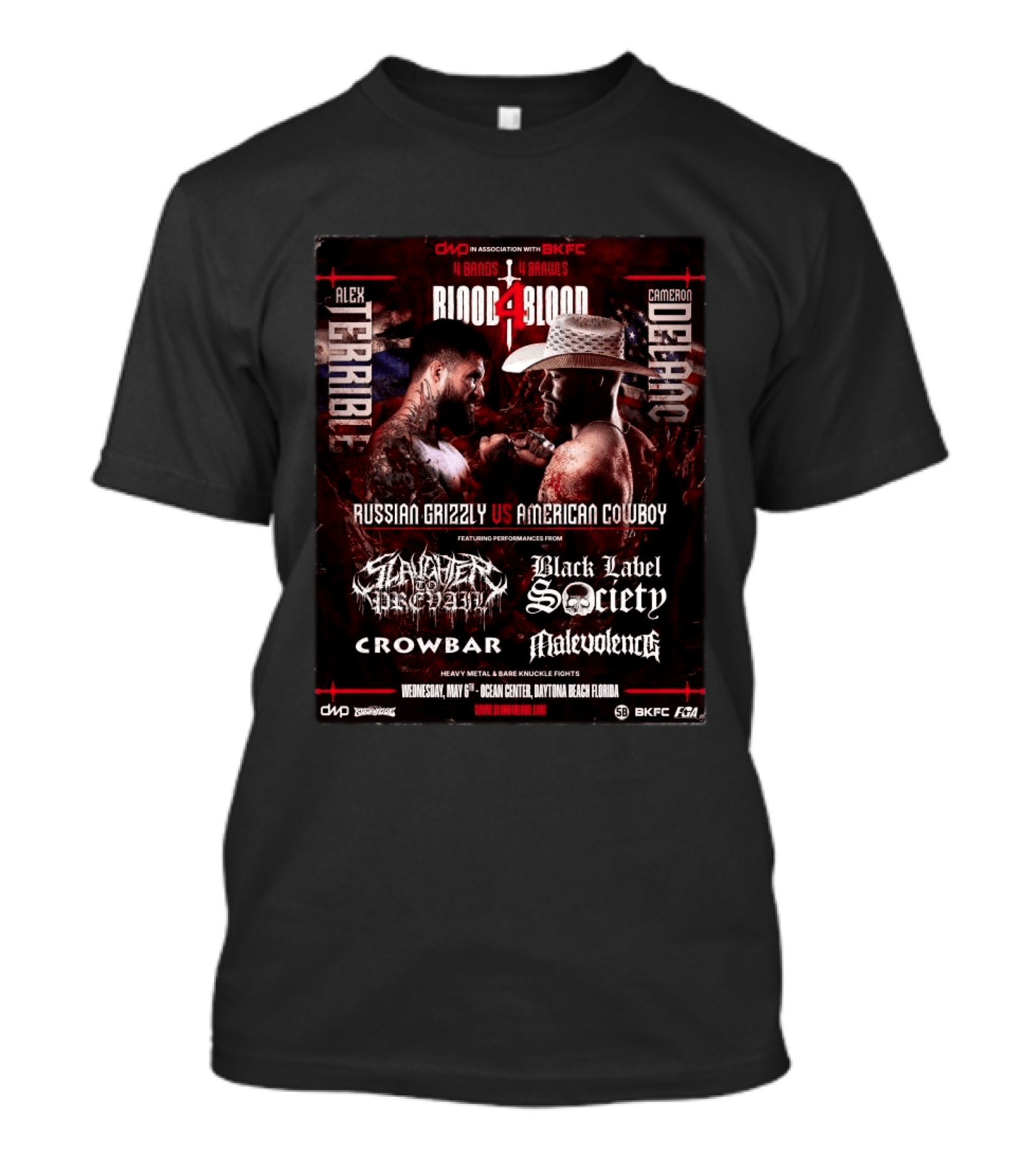 Blood4Blood 4 Bands 4 Brawls Russian Grizzly Vs American Cowboy Concert Featuring Slaughter To Prevail Black Label Society Crowbar Malevolence T-Shirt