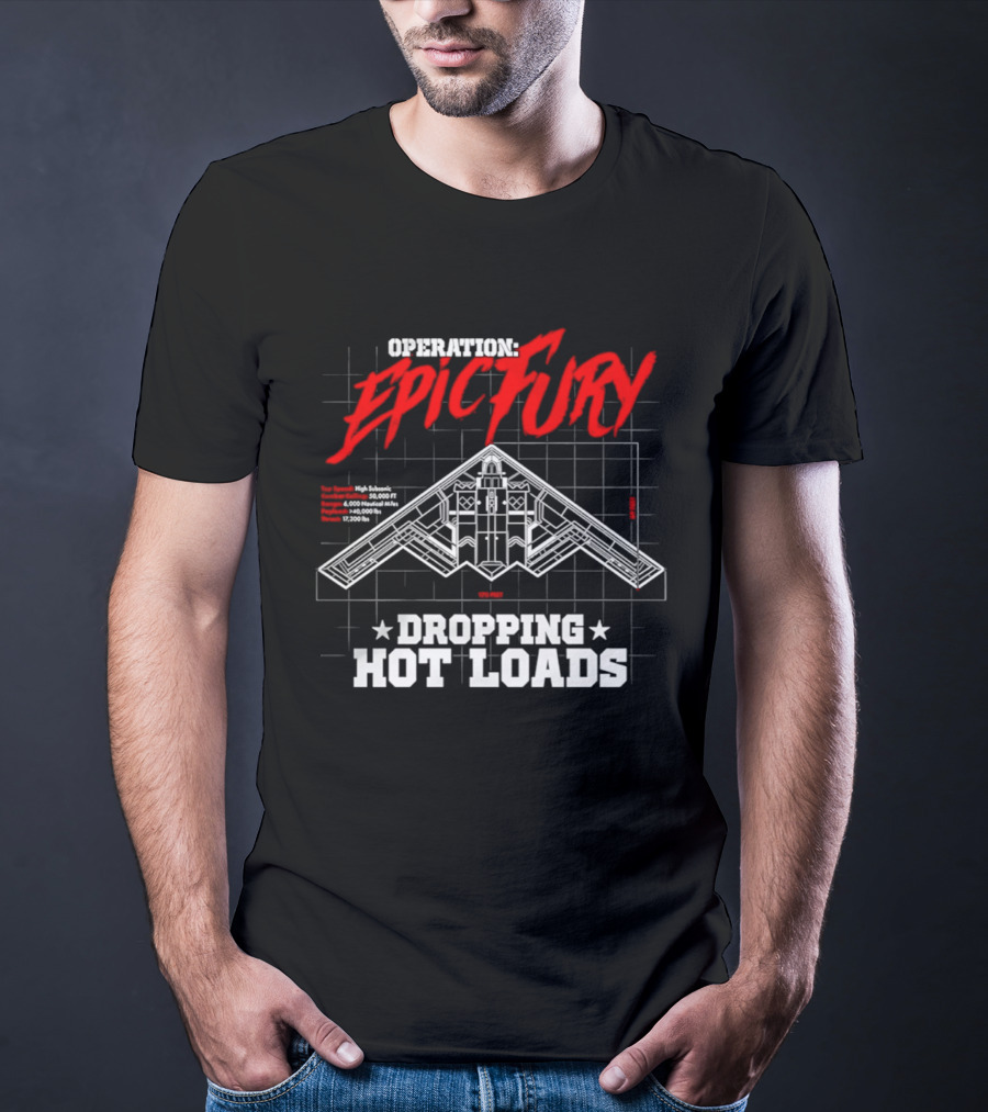 Operation Epic Fury Dropping Hot Loads Stealth Bomber Blueprint T-Shirt