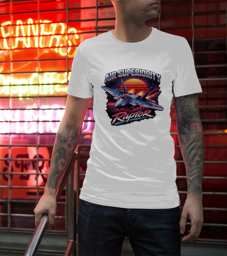 Air Superiority Raptor Fighter Jet Retro Sunset T-Shirt