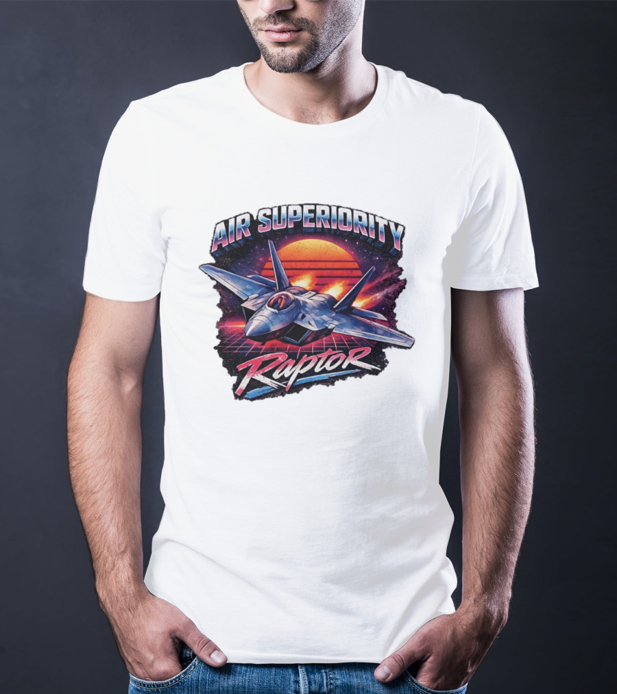 Air Superiority Raptor Fighter Jet Retro Sunset T-Shirt