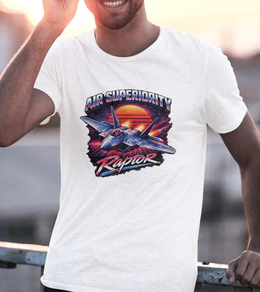 Air Superiority Raptor Fighter Jet Retro Sunset T-Shirt