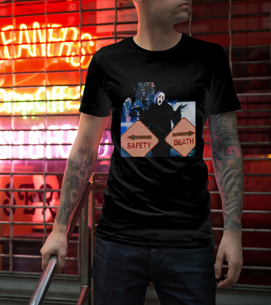 Ghostface Scream Safety Left Death Right Signs T-Shirt