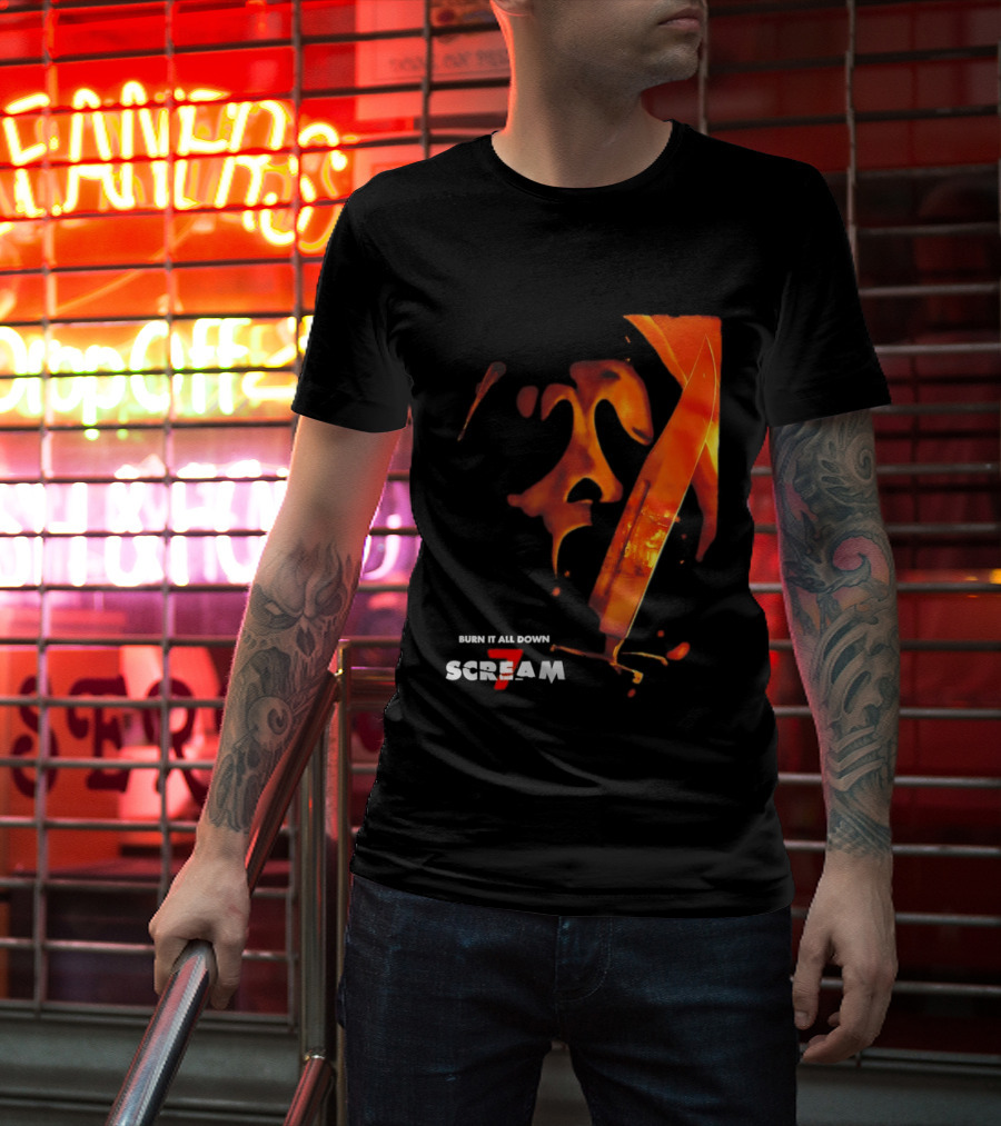 Scream 7 Ghostface Burn It Down Knife T-Shirt
