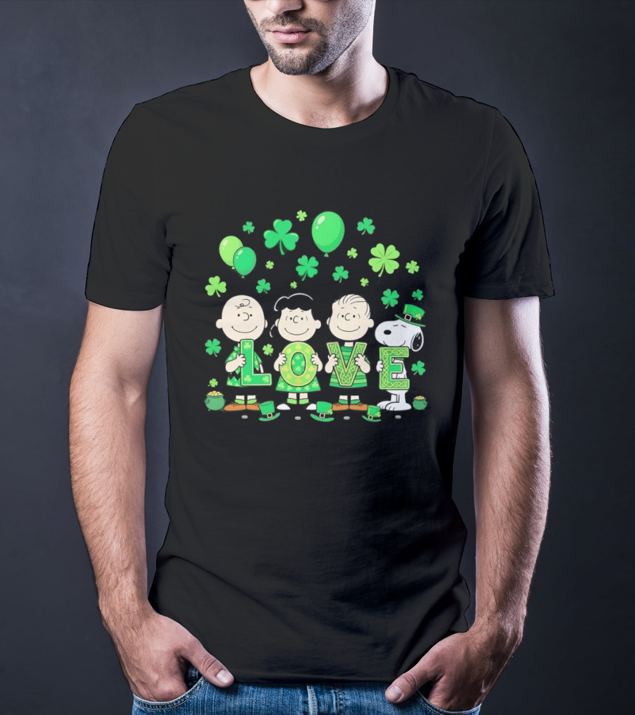 Snoopy Charlie Brown And Friends Love Shamrock St. Patrick's Day Celebration T-Shirt