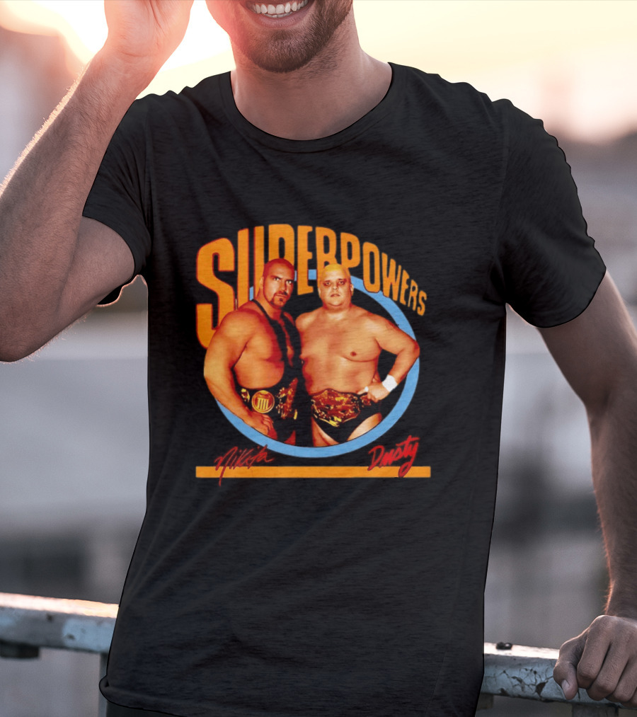 Superpowers Wrestling Legends Nikita Koloff And Dusty Rhodes Championship Belts T-Shirt