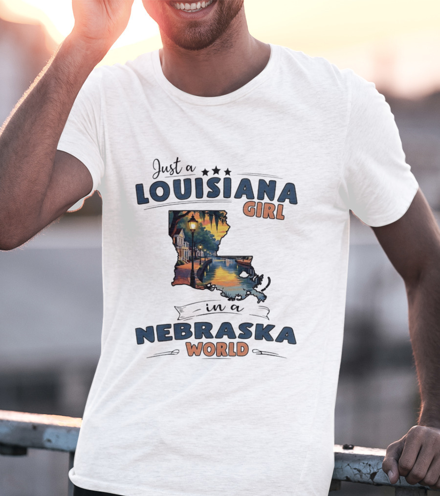 Just A Louisiana Girl In A Nebraska World Scenic Reflection T-Shirt