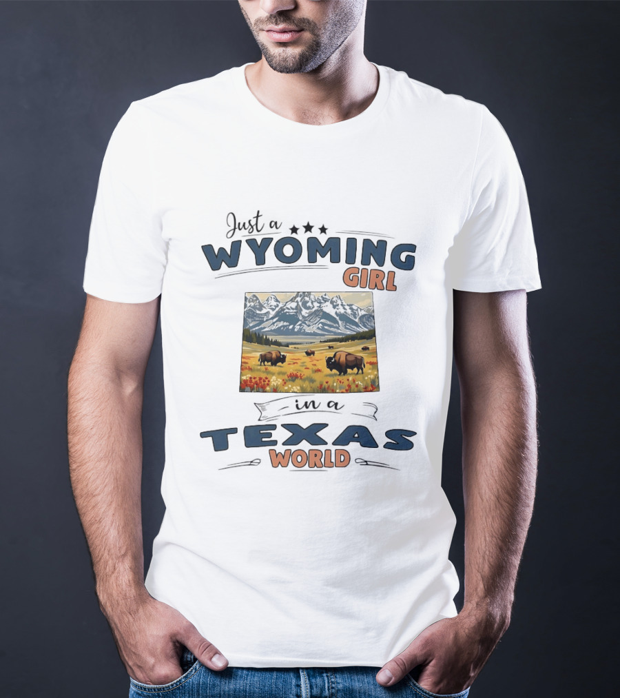 Wyoming Girl Bison Landscape In Texas World T-Shirt