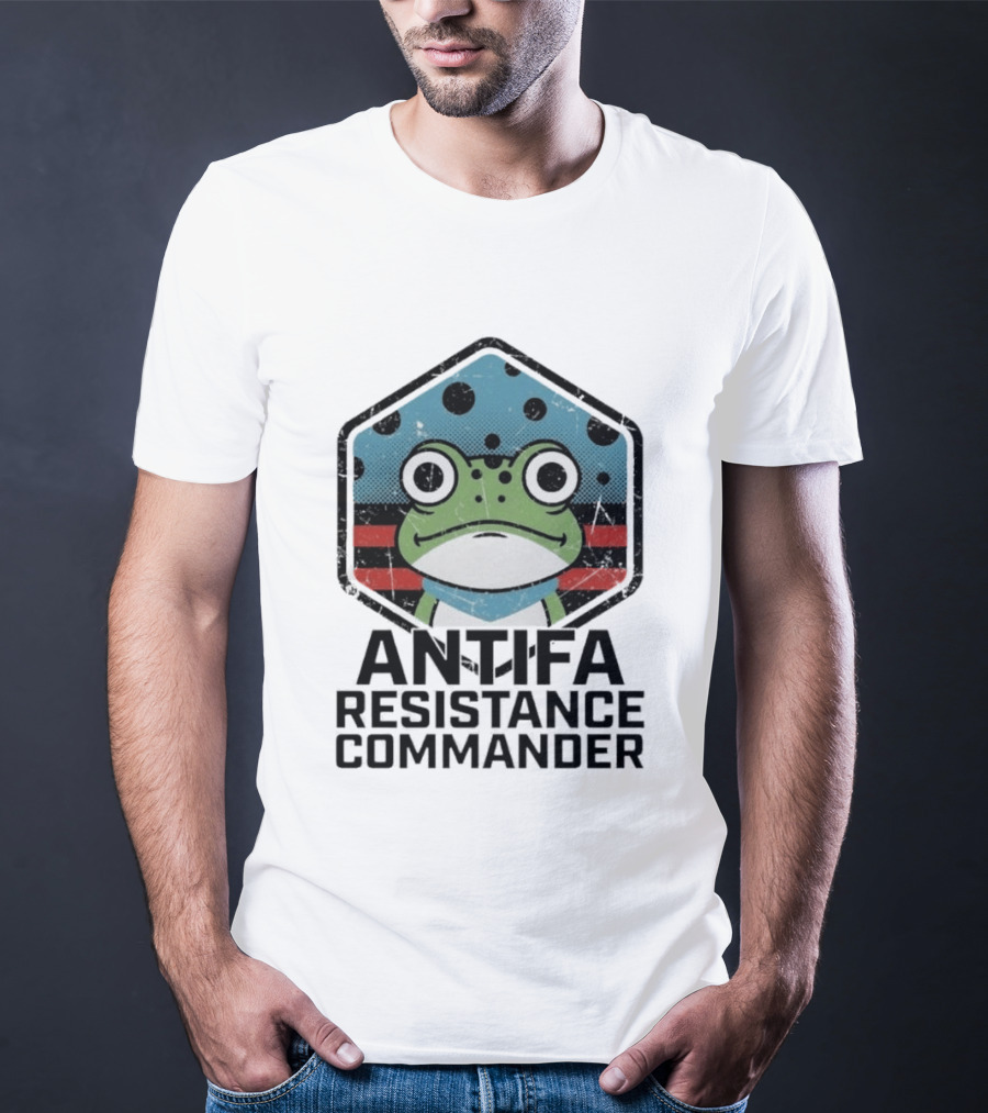 Antifa Resistance Commander Frog Hexagon T-Shirt