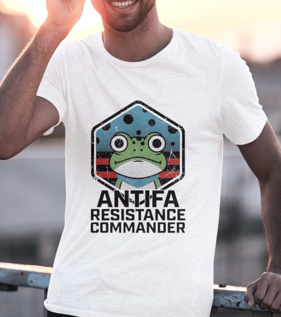 Antifa Resistance Commander Frog Hexagon T-Shirt