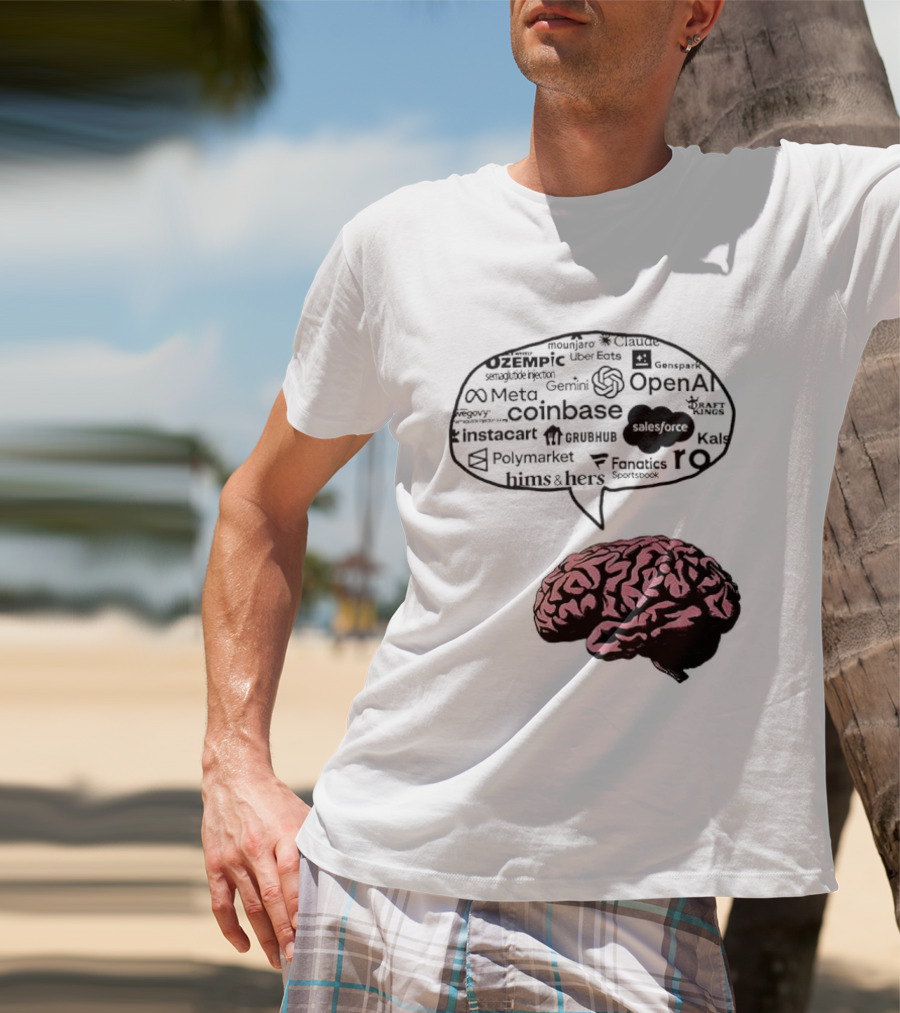 Capitalism Brain Thinking With Tech Giants Logos OpenAI Meta Twitter Coinbase Brands T-Shirt