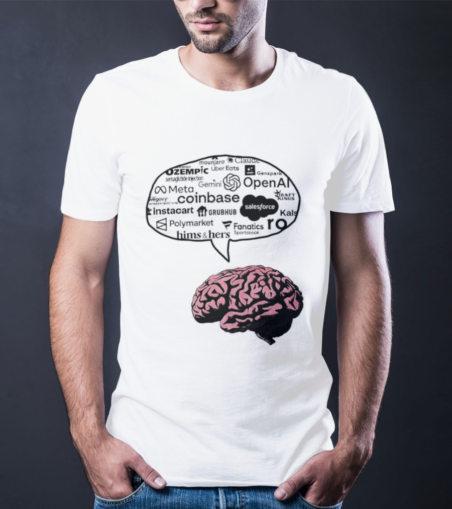 Capitalism Brain Thinking With Tech Giants Logos OpenAI Meta Twitter Coinbase Brands T-Shirt
