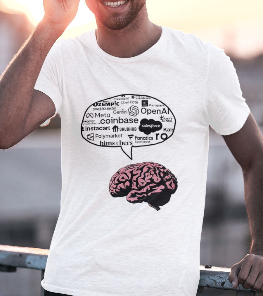 Capitalism Brain Thinking With Tech Giants Logos OpenAI Meta Twitter Coinbase Brands T-Shirt