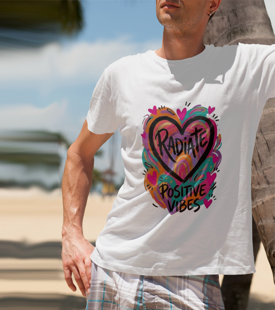 Radiate Positive Vibes Colorful Heart Shape T-Shirt