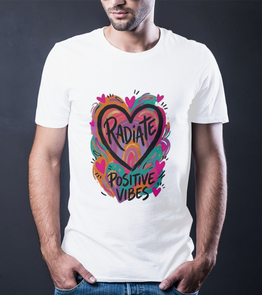 Radiate Positive Vibes Colorful Heart Shape T-Shirt