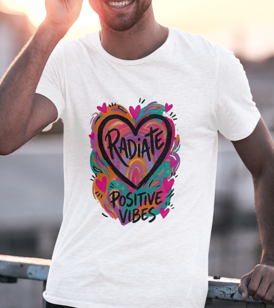 Radiate Positive Vibes Colorful Heart Shape T-Shirt