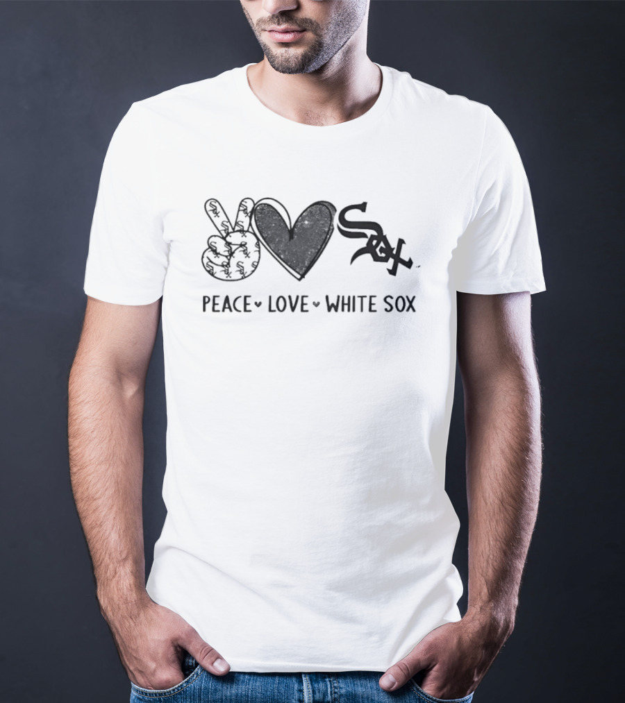Peace Love White Sox Hand Sign Heart Shape Sox T-Shirt