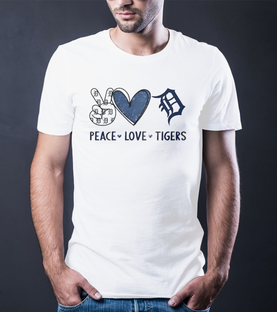 Peace Love Detroit Tigers Hand Sign Heart Shape Iconic Sports Team T-Shirt