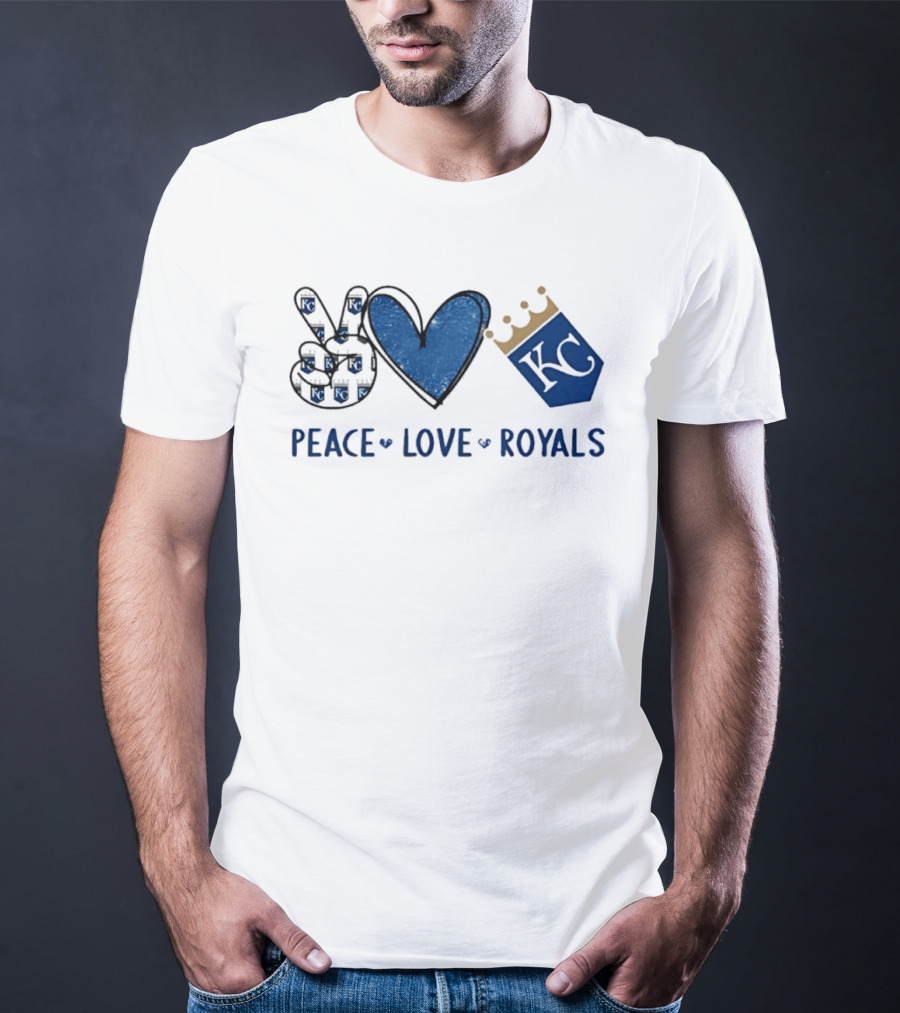 Peace Love KC Royals Hand Sign Heart Shape T-Shirt