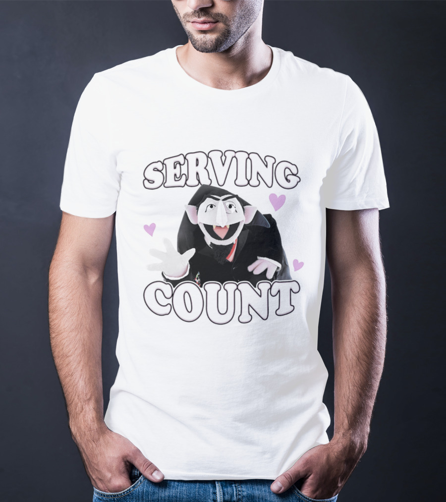 Serving Count Cartoon Vampire Hearts T-Shirt