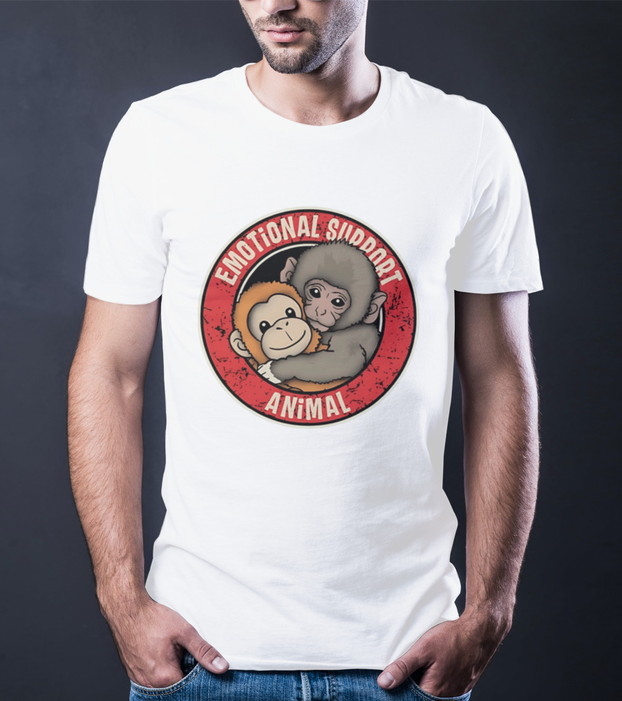 Emotional Support Animal Monkey Punch Hugging Sticker T-Shirt