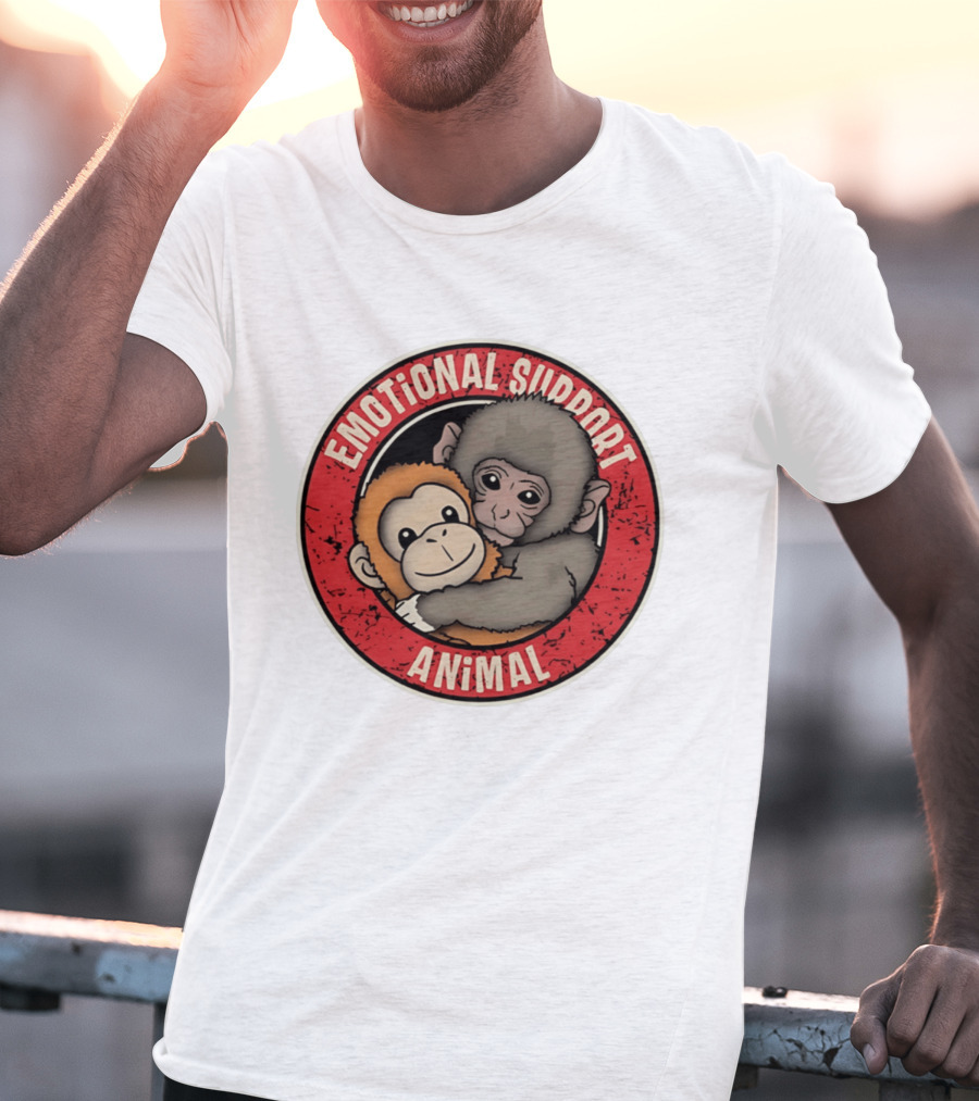 Emotional Support Animal Monkey Punch Hugging Sticker T-Shirt