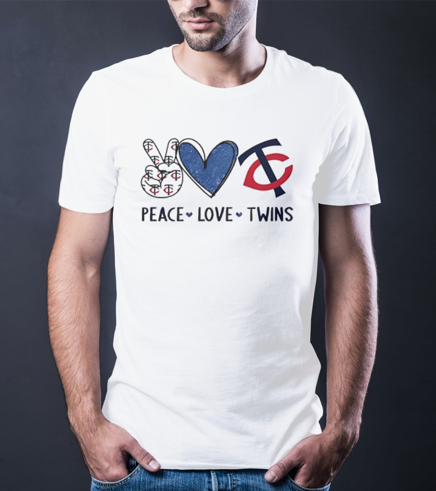 PEACE LOVE TWINS Hand Sign Heart Shape TC Logo Minnesota Twins T-Shirt