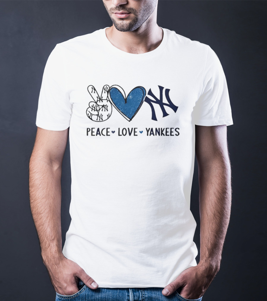 Peace Love Yankees New York Hand Sign Heart Shape T-Shirt