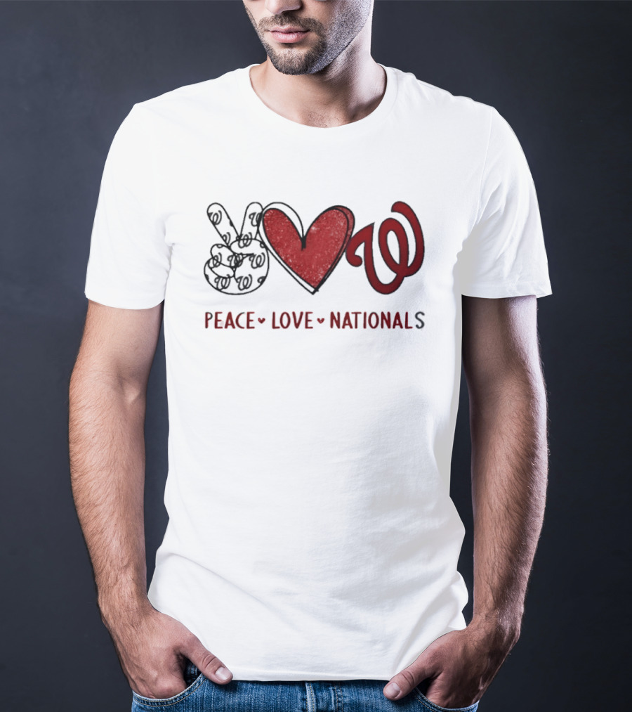 Peace Love Nationals Hand Sign Heart Shape Washington Nationals T-Shirt