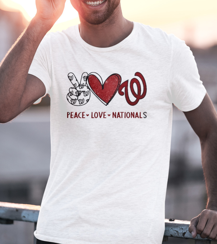 Peace Love Nationals Hand Sign Heart Shape Washington Nationals T-Shirt