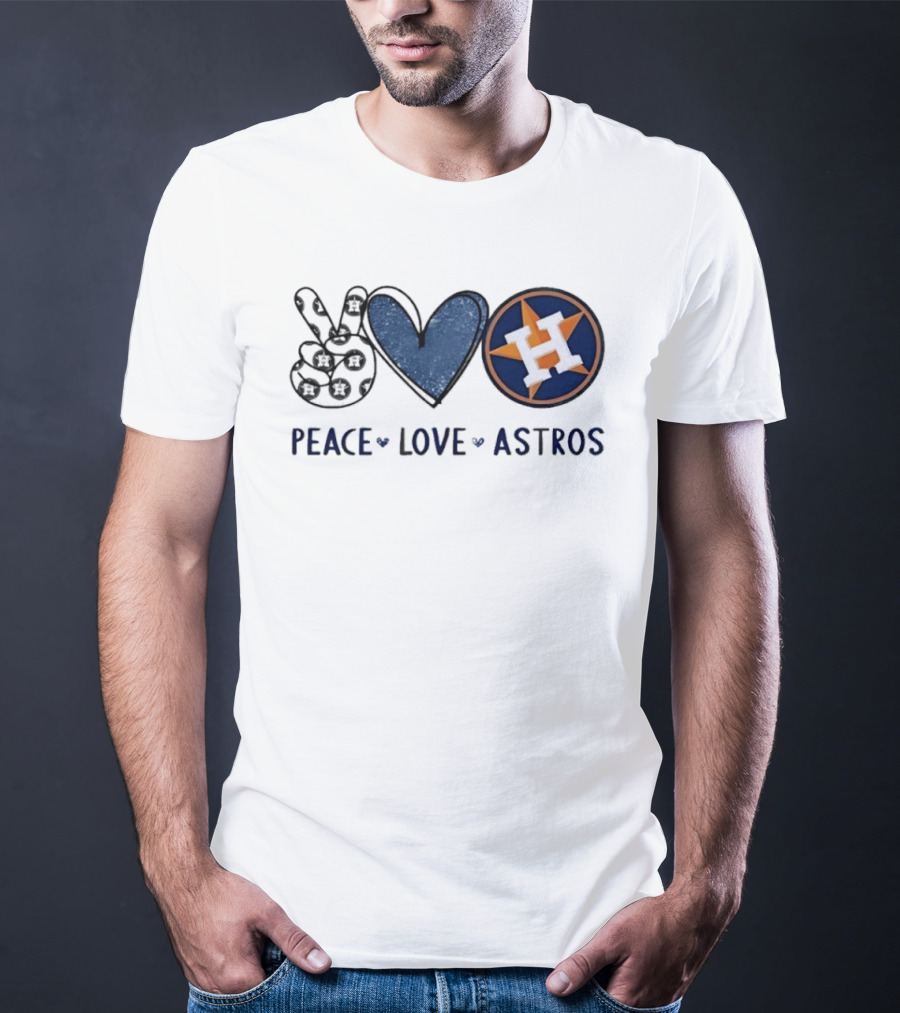 Peace Love Astros Hand Sign Heart Shape Houston Team T-Shirt