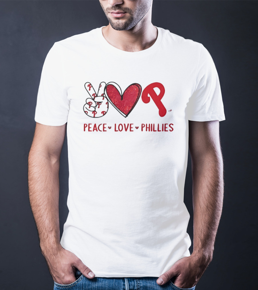 Peace Love Phillies Hand Sign Heart Shape Philadelphia Phillies T-Shirt