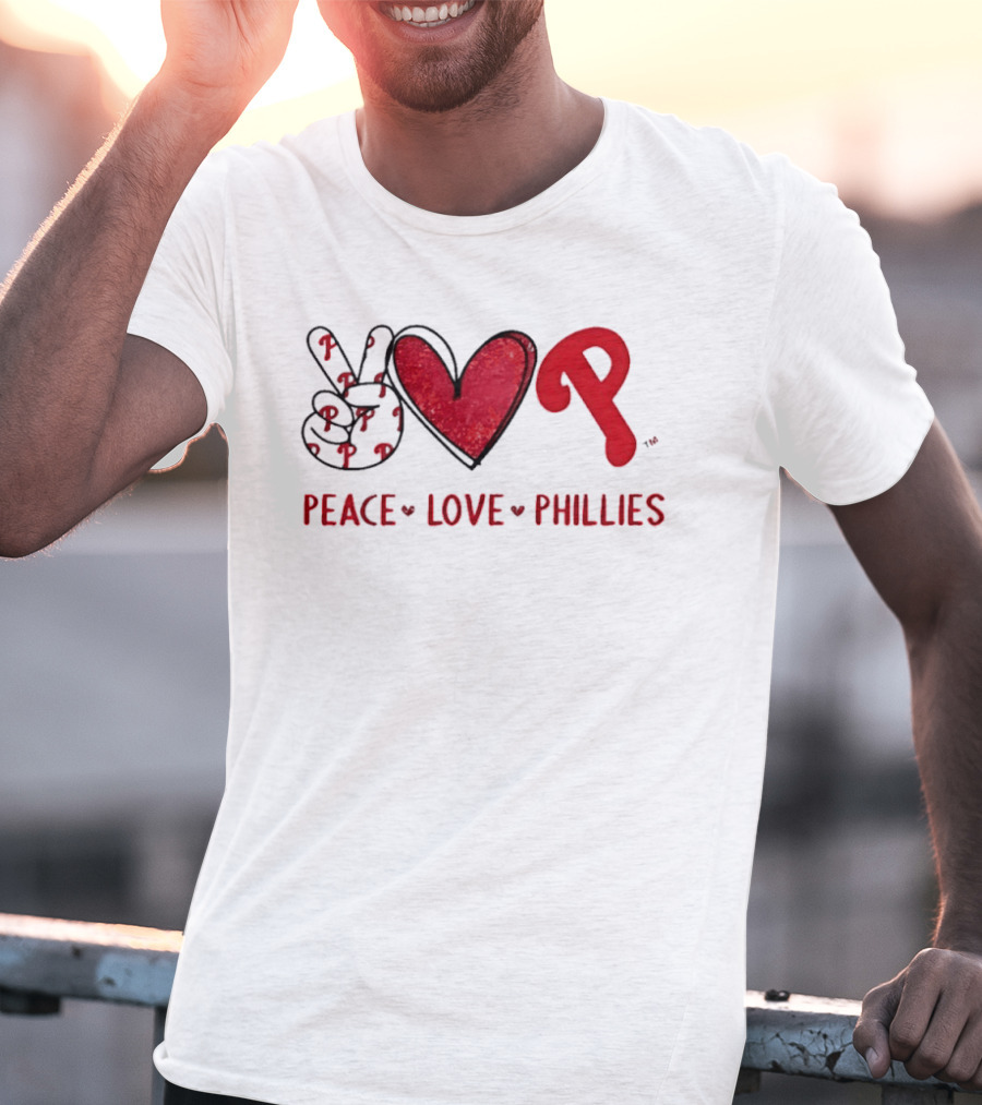 Peace Love Phillies Hand Sign Heart Shape Philadelphia Phillies T-Shirt