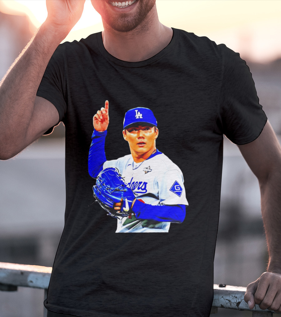 Yoshinobu Yamamoto '26 Los Angeles Dodgers Player Blue Glove T-Shirt