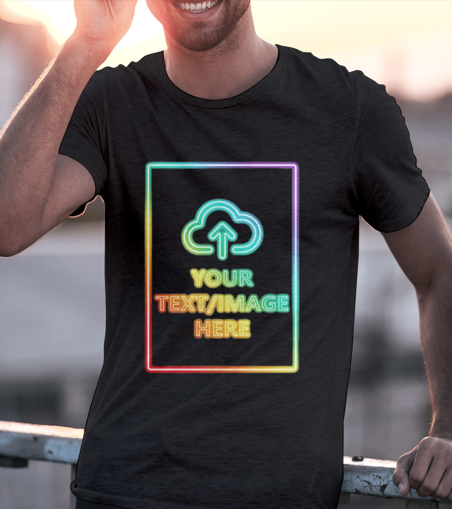 Your Text Image Here Neon Light Cloud Upload T-Shirt