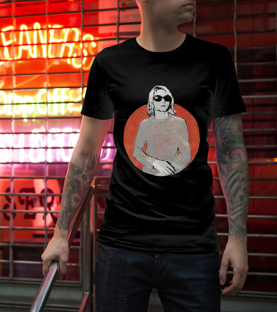 Kurt Cobain Striped Long Sleeve With Sunglasses T-Shirt