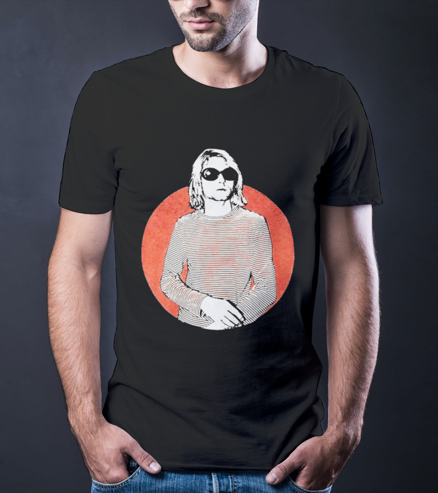Kurt Cobain Striped Long Sleeve With Sunglasses T-Shirt