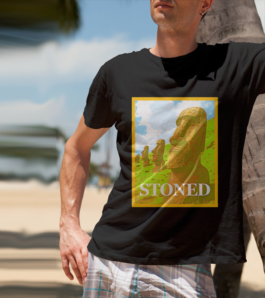 Stoned Moai Statue Easter Island Head Print T-Shirt