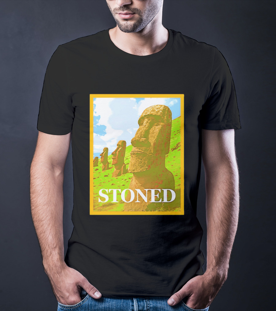 Stoned Moai Statue Easter Island Head Print T-Shirt