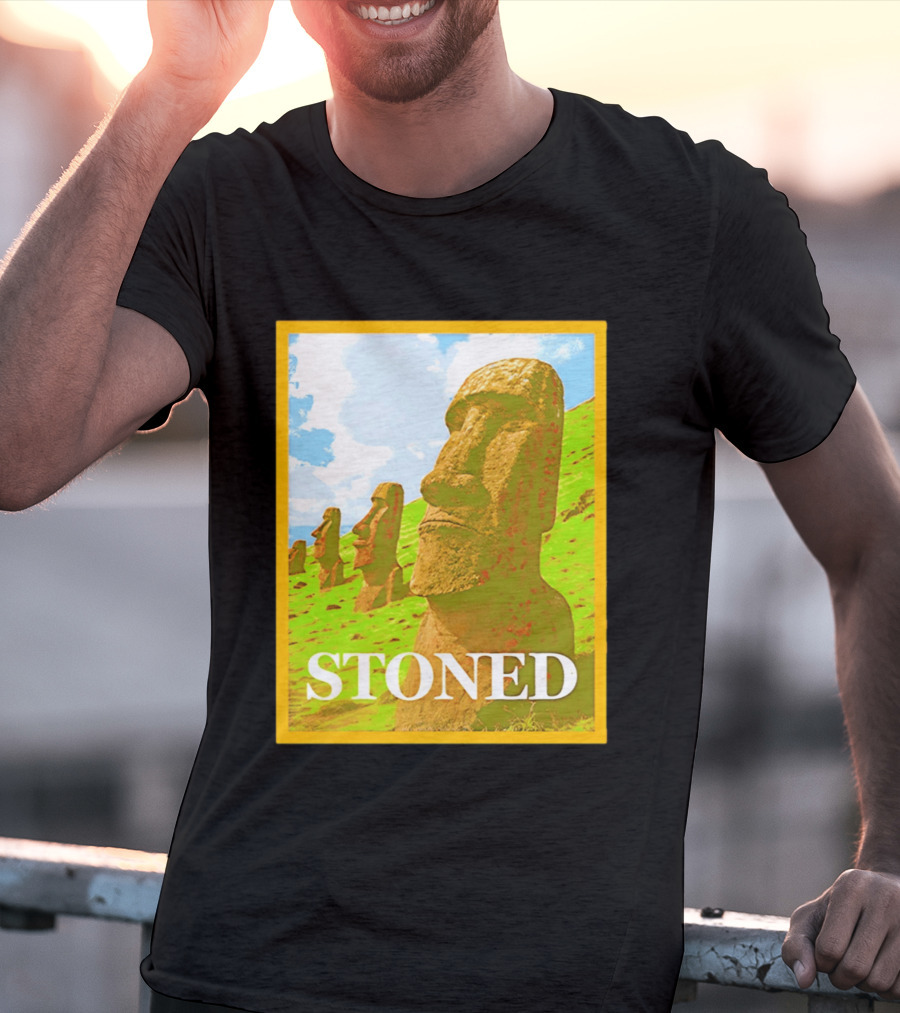 Stoned Moai Statue Easter Island Head Print T-Shirt