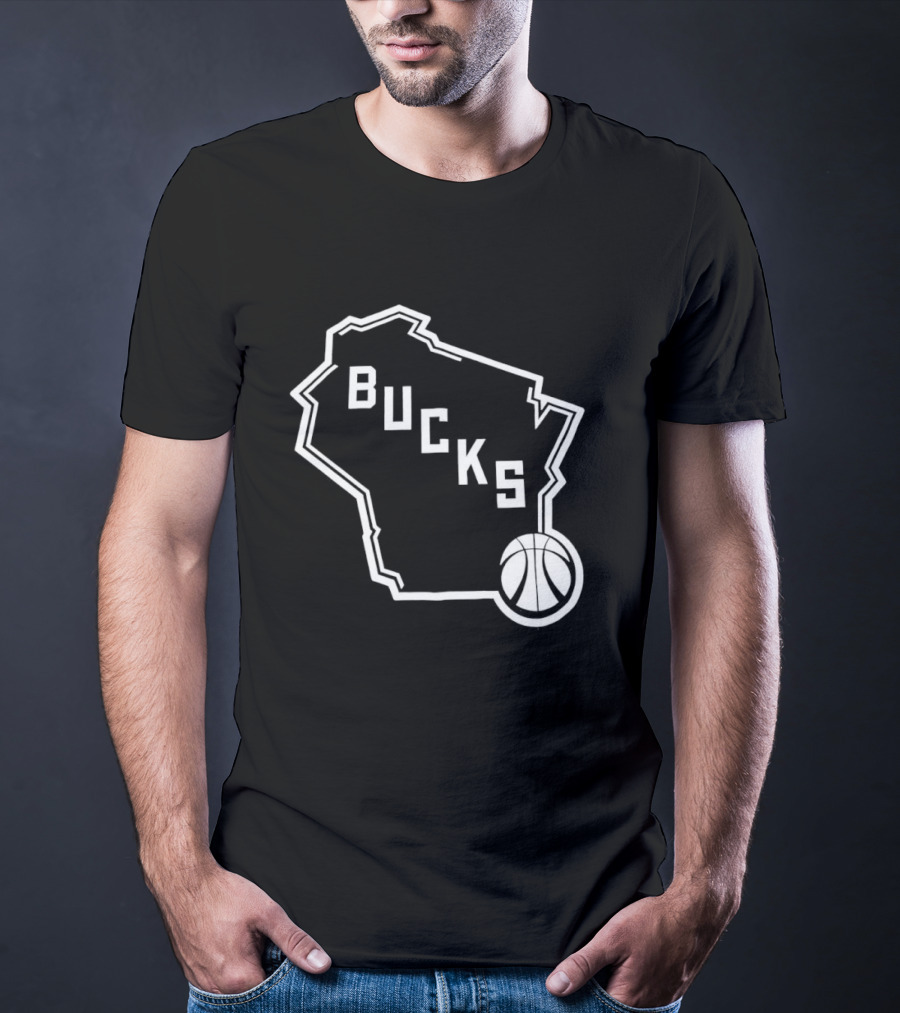 Milwaukee Bucks State Outline With Basketball T-Shirt