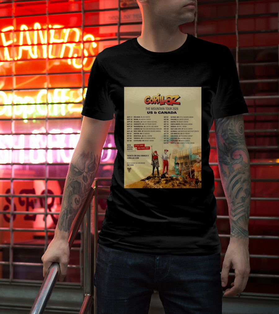 Gorillaz The Mountain Tour 2026 US Canada Dates Little Simz Deltron 3030 T-Shirt