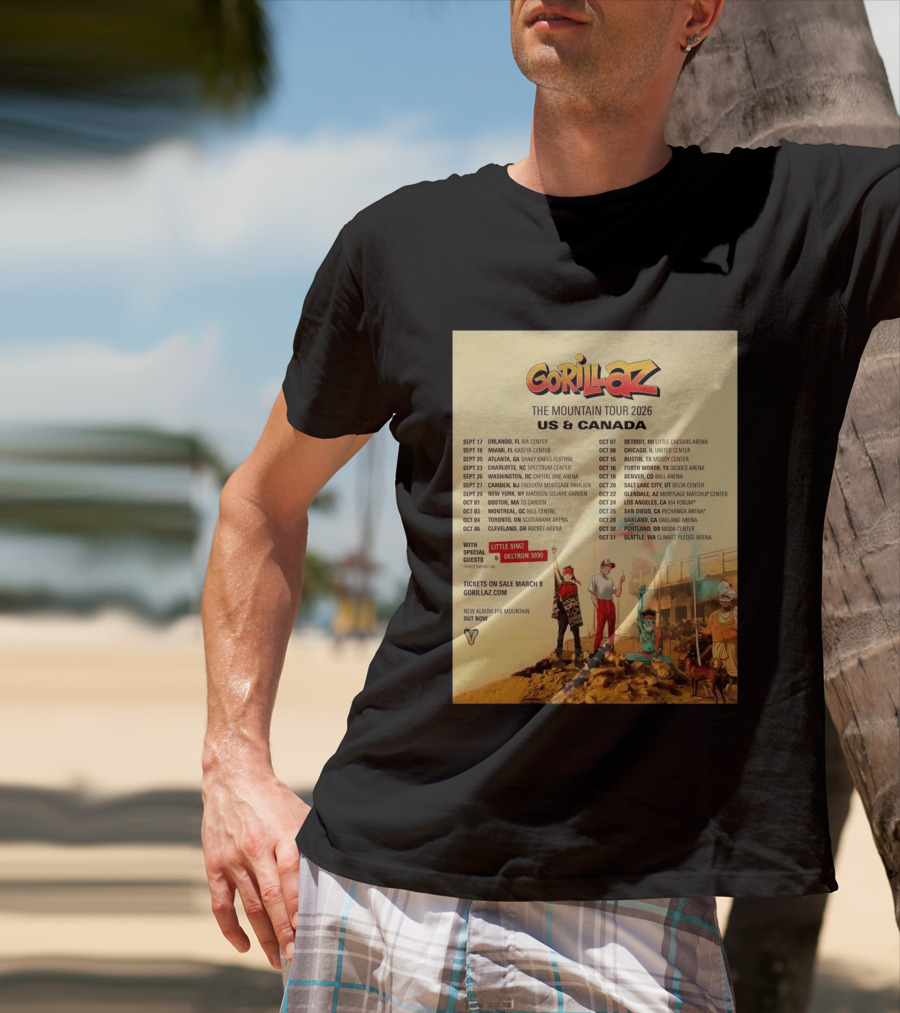 Gorillaz The Mountain Tour 2026 US Canada Dates Little Simz Deltron 3030 T-Shirt