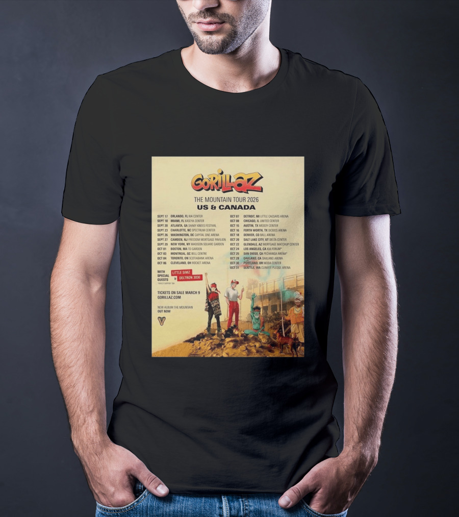 Gorillaz The Mountain Tour 2026 US Canada Dates Little Simz Deltron 3030 T-Shirt