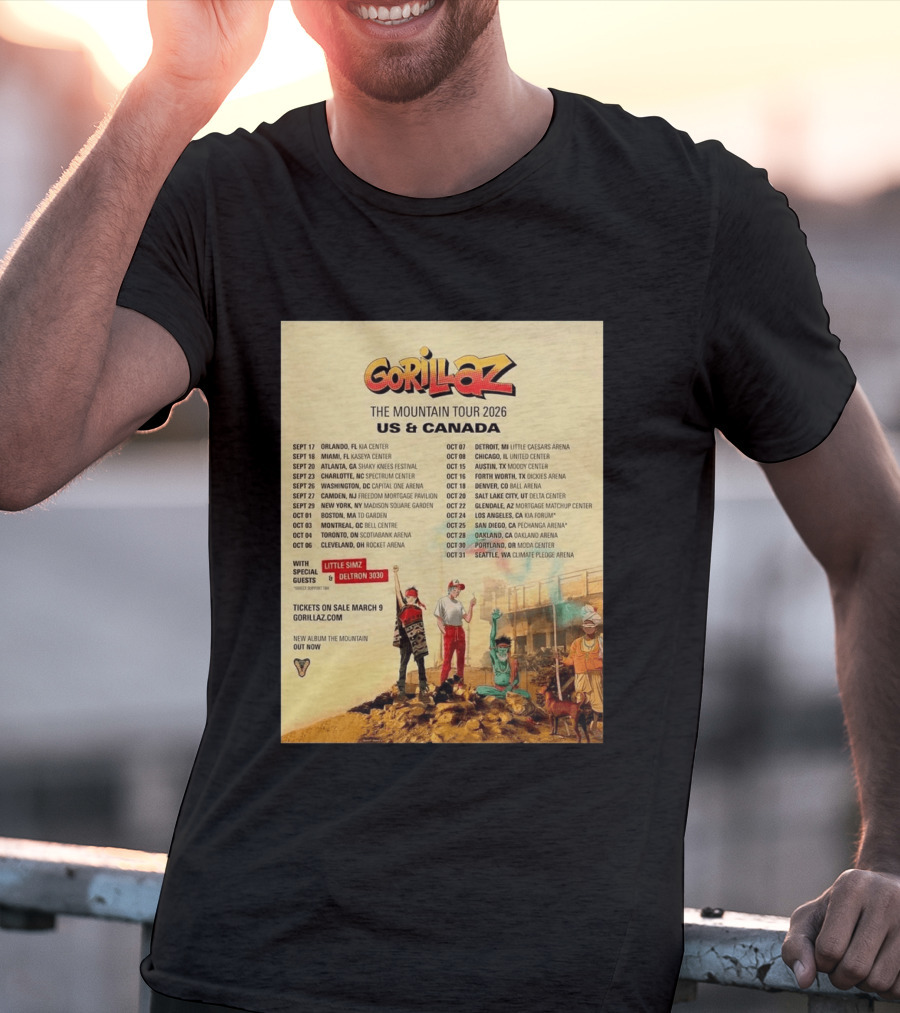 Gorillaz The Mountain Tour 2026 US Canada Dates Little Simz Deltron 3030 T-Shirt