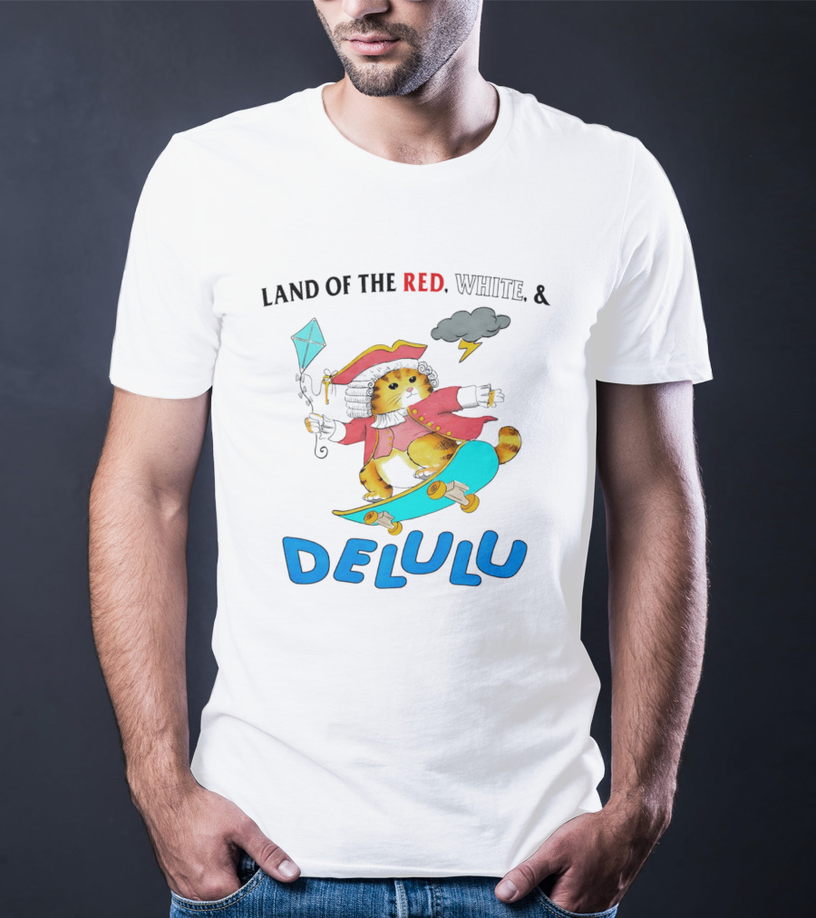 Land Of The Red White And Delulu Cat Pirate Skateboard Kite T-Shirt